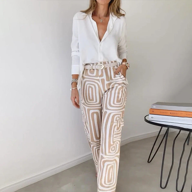Women's High Waist Trouser Set | Patterned & Relaxed Fit 3