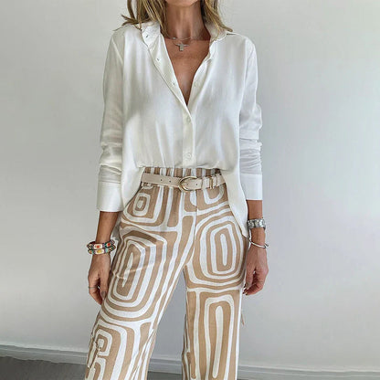 Women's High Waist Trouser Set | Patterned & Relaxed Fit 4