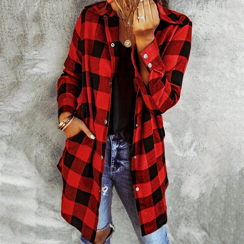 Women's Checked Jacket | Long Sleeve & Button Front 3