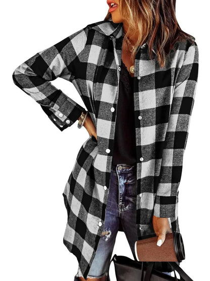 Women's Checked Jacket | Long Sleeve & Button Front 6