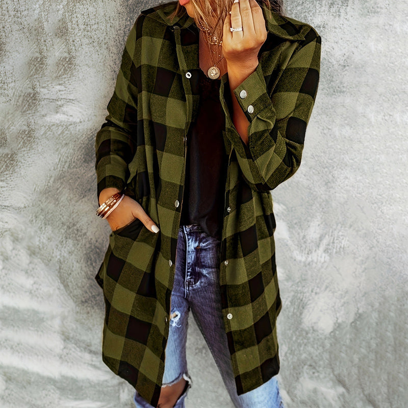 Women's Checked Jacket | Long Sleeve & Button Front 4