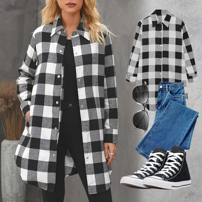 Women's Checked Jacket | Long Sleeve & Button Front 9