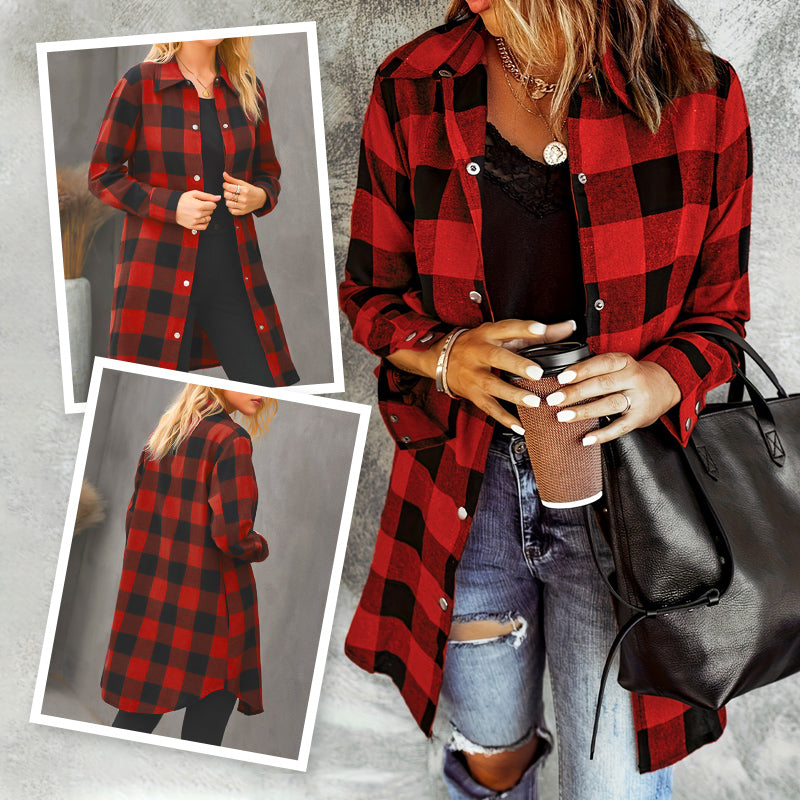 Women's Checked Jacket | Long Sleeve & Button Front 10