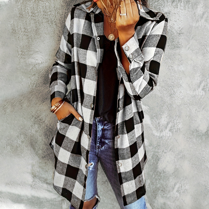 Women's Checked Jacket | Long Sleeve & Button Front 2