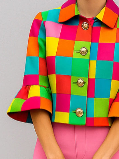 Trinity | Loose Fit Three-Quarter Sleeve Plaid Lapel Outerwear