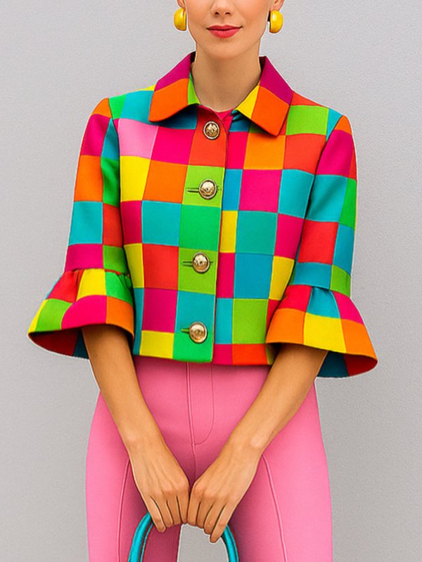 Trinity | Loose Fit Three-Quarter Sleeve Plaid Lapel Outerwear