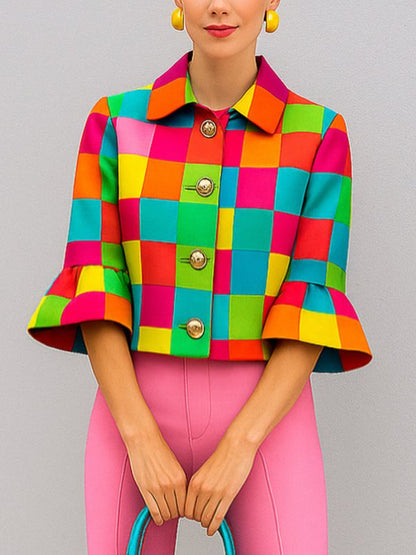 Trinity | Loose Fit Three-Quarter Sleeve Plaid Lapel Outerwear