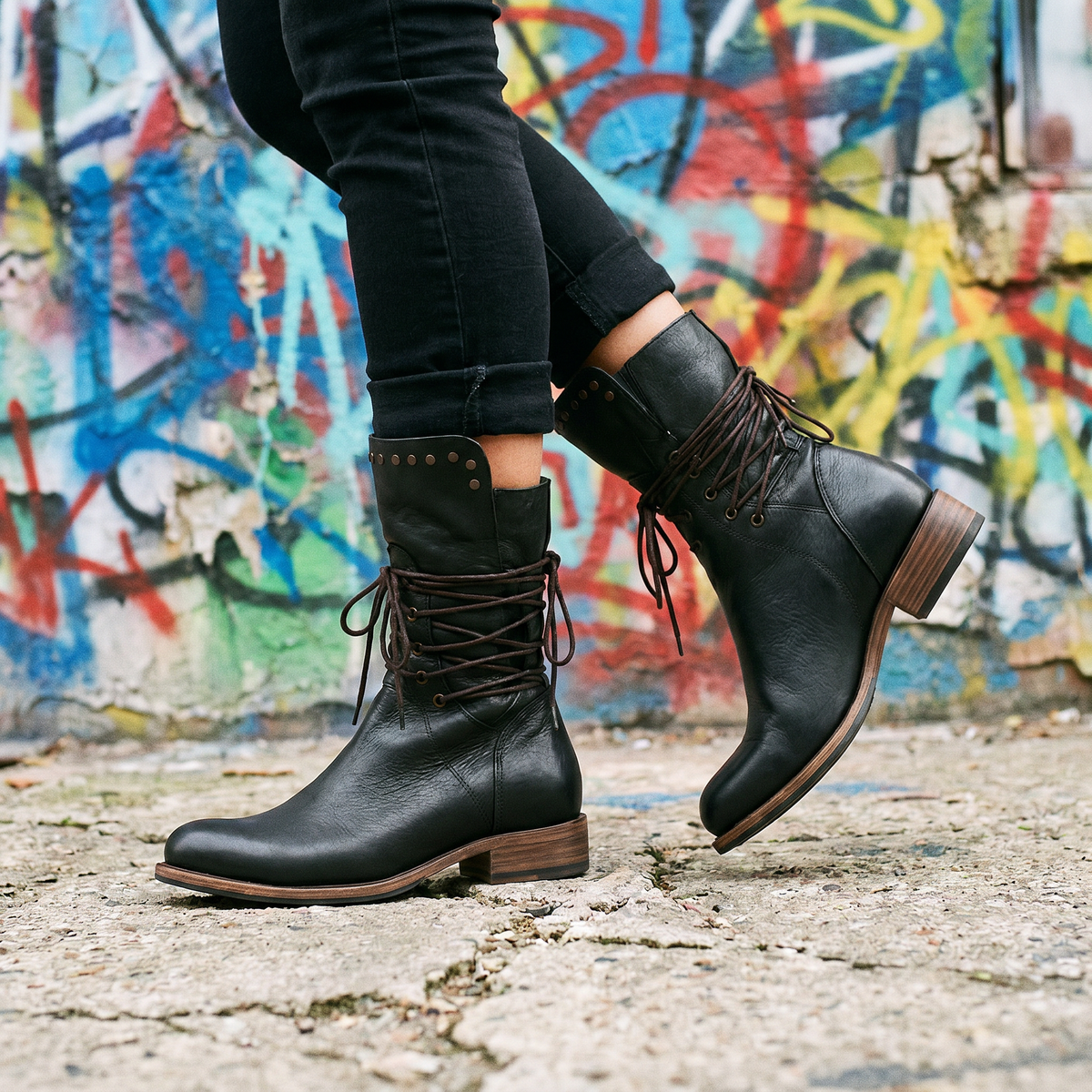 Women's Lace-Up Boots | Studded Mid-Calf Design 19