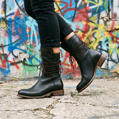 Women's Lace-Up Boots | Studded Mid-Calf Design 19