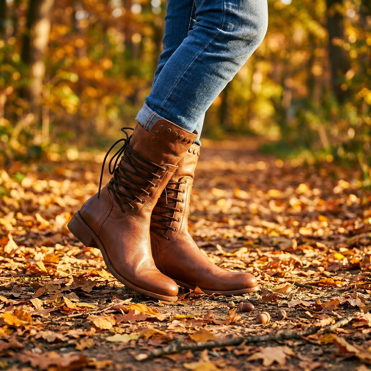 Women's Lace-Up Boots | Studded Mid-Calf Design 20