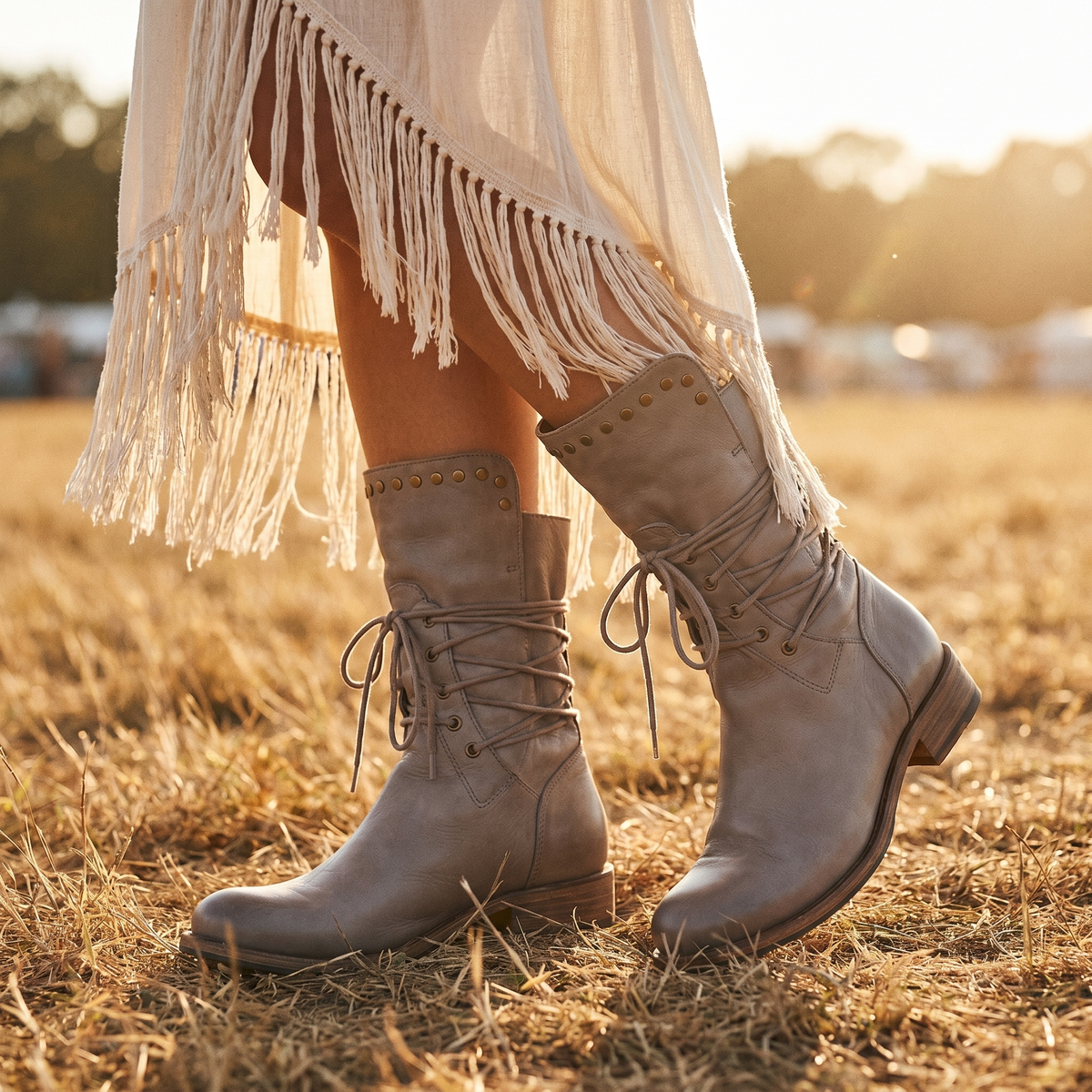 Women's Lace-Up Boots | Studded Mid-Calf Design 21