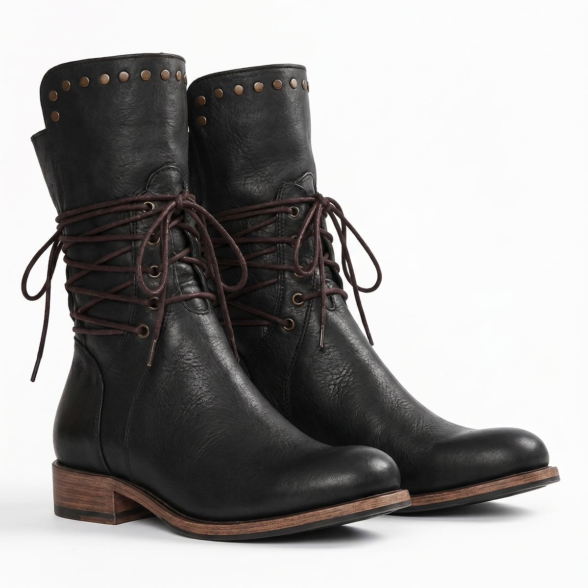 Women's Lace-Up Boots | Studded Mid-Calf Design 5