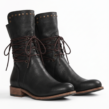 Women's Lace-Up Boots | Studded Mid-Calf Design 5