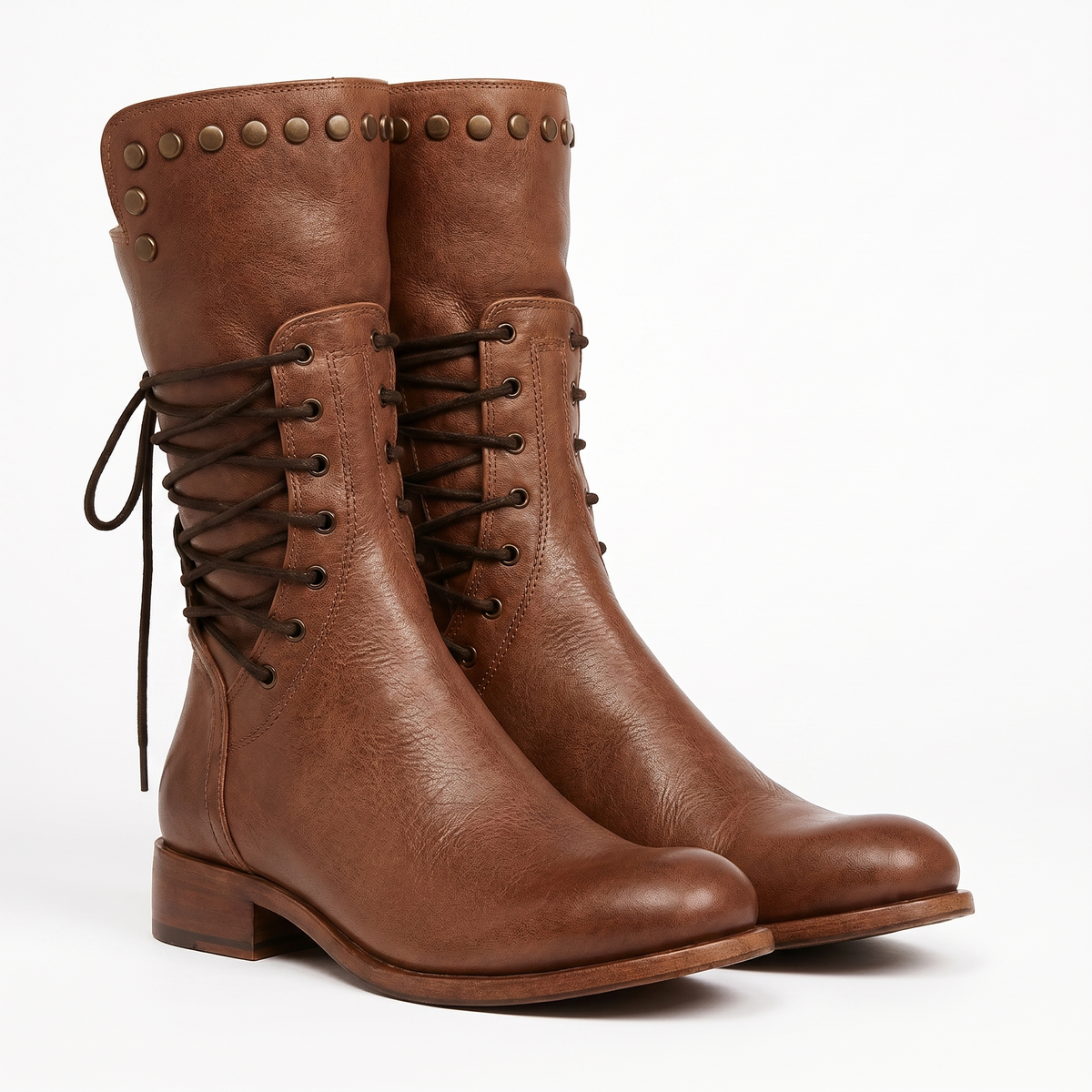 Women's Lace-Up Boots | Studded Mid-Calf Design 2