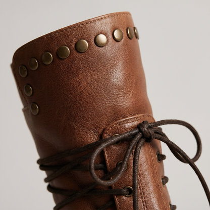 Women's Lace-Up Boots | Studded Mid-Calf Design 3
