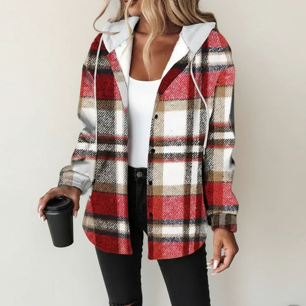 Women's Plaid Hooded Shirt Jacket | Warm & Versatile 1