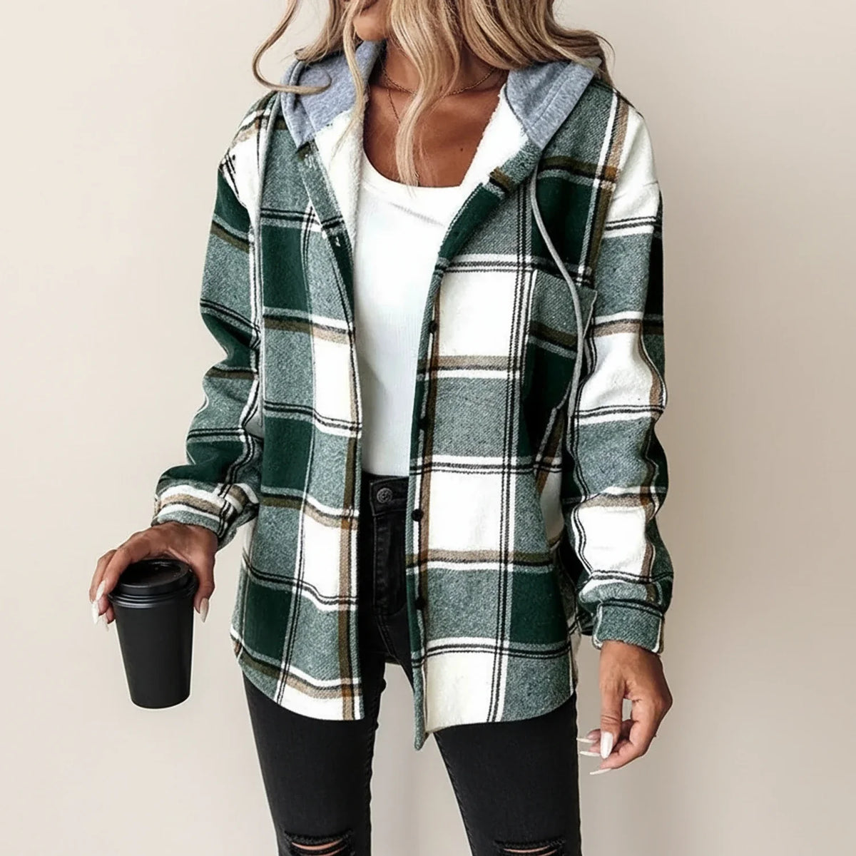 Women's Plaid Hooded Shirt Jacket | Warm & Versatile 2