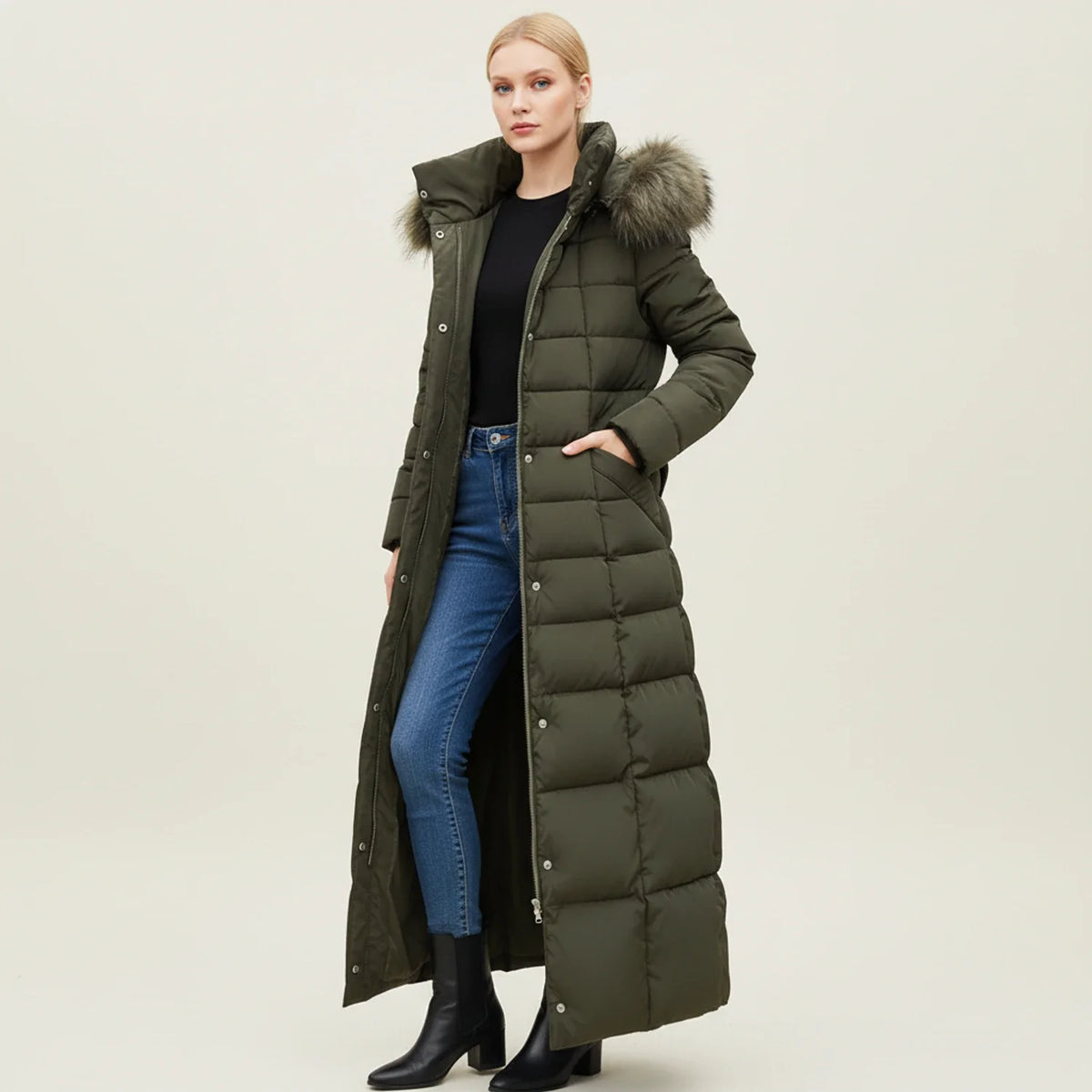 Women's Hooded Puffer Jacket | Belted Waist & Warm 4