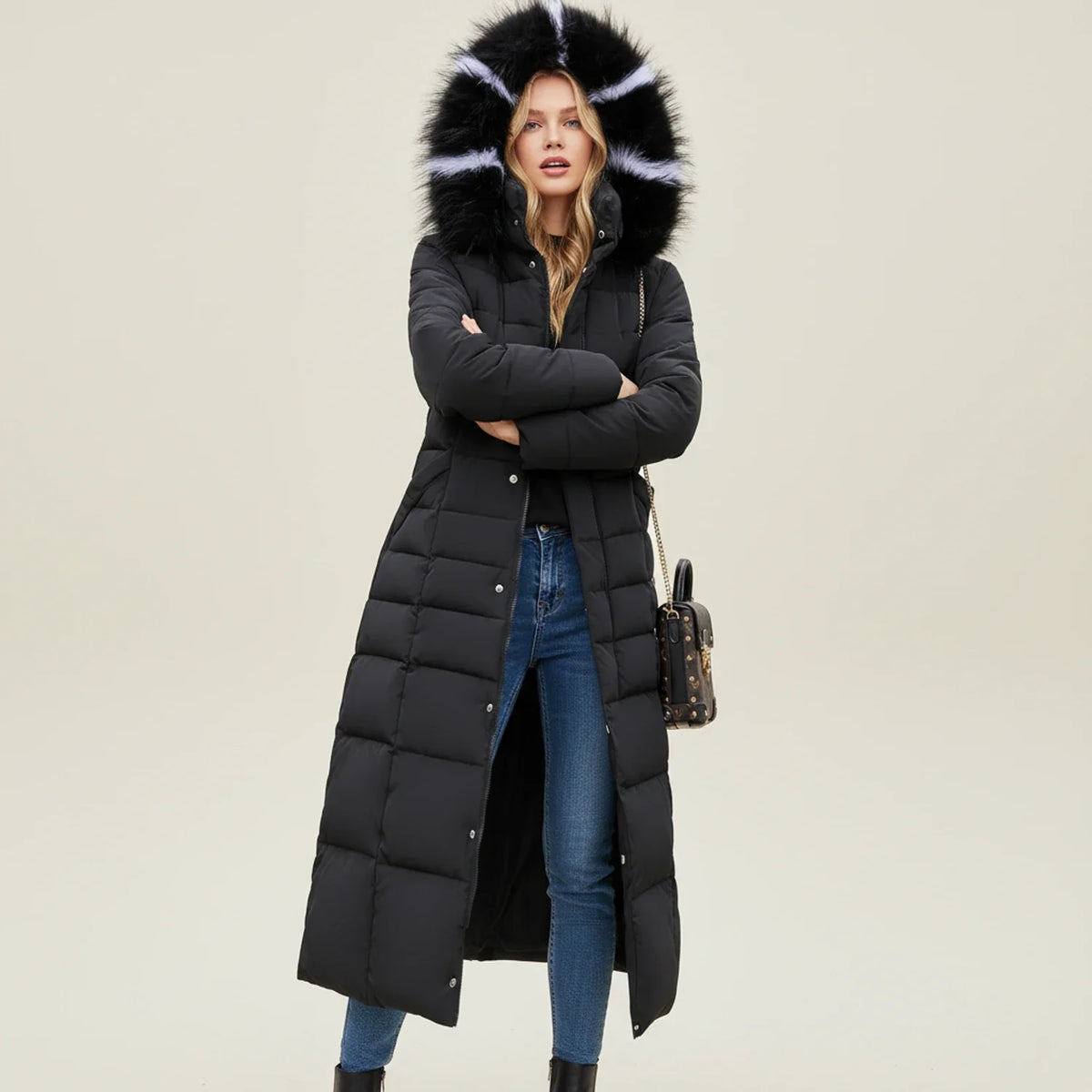 Women's Hooded Puffer Jacket | Belted Waist & Warm 2