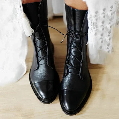 Women's Lace-Up Ankle Boots | Cap-Toe Mid-Calf Design
