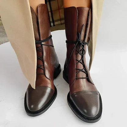 Women's Lace-Up Ankle Boots | Cap-Toe Mid-Calf Design