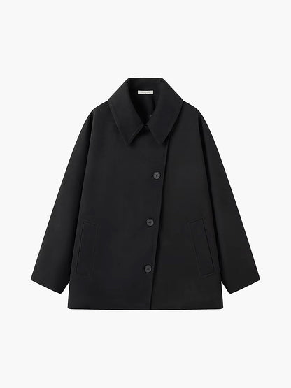 Women's Button Front Coat | Lapel Collar & Side Pockets 4