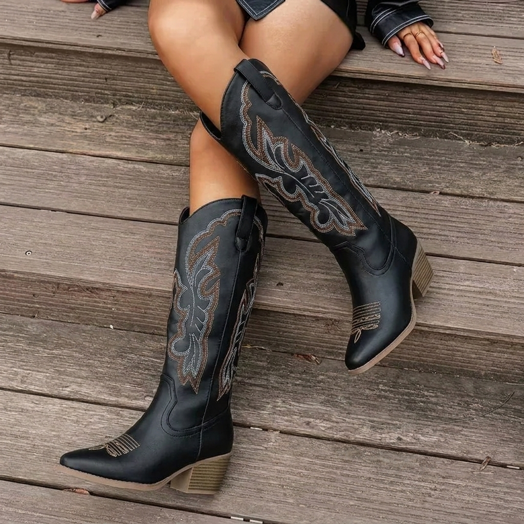 Women's Cowgirl Boots | Knee-High Block Heel 14