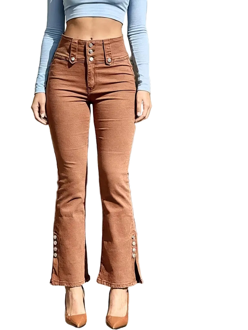 Women's High-Waisted Trousers | Slim Fit & Flared Hem 1
