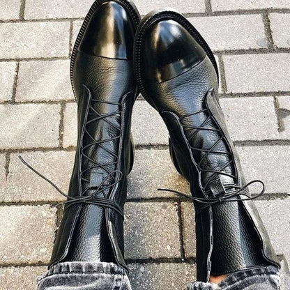 Women's Lace-Up Leather Cap-Toe Ankle Boots