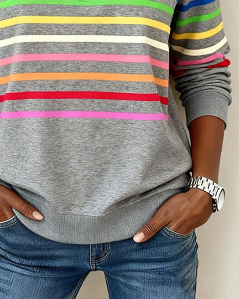Women's Striped Sweatshirt | Half-Zip Collar