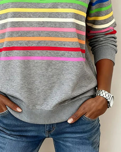 Women's Striped Sweatshirt | Half-Zip Collar
