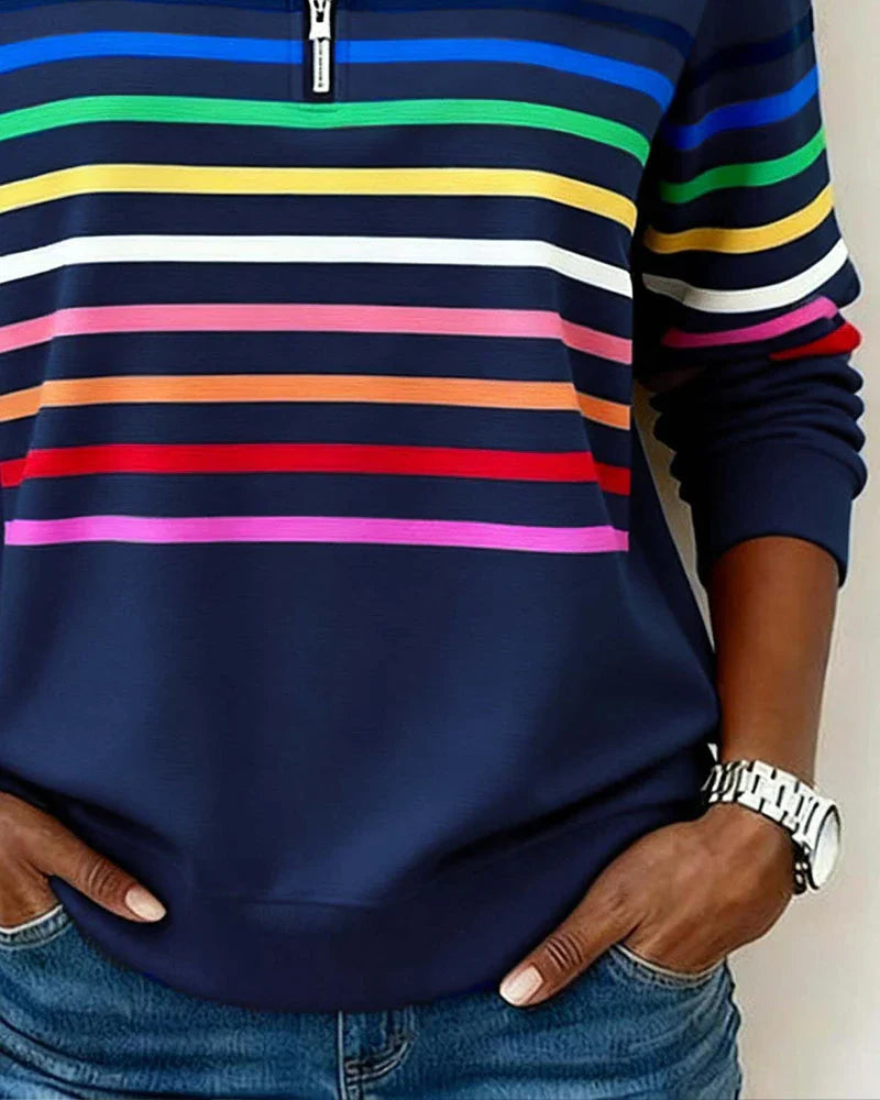 Women's Striped Sweatshirt | Half-Zip Collar