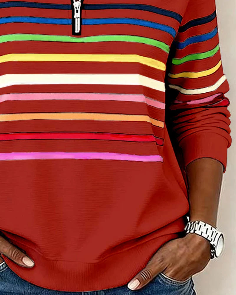 Women's Striped Sweatshirt | Half-Zip Collar