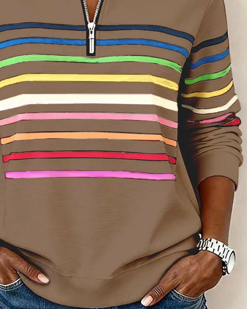 Women's Striped Sweatshirt | Half-Zip Collar