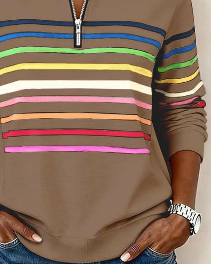 Women's Striped Sweatshirt | Half-Zip Collar